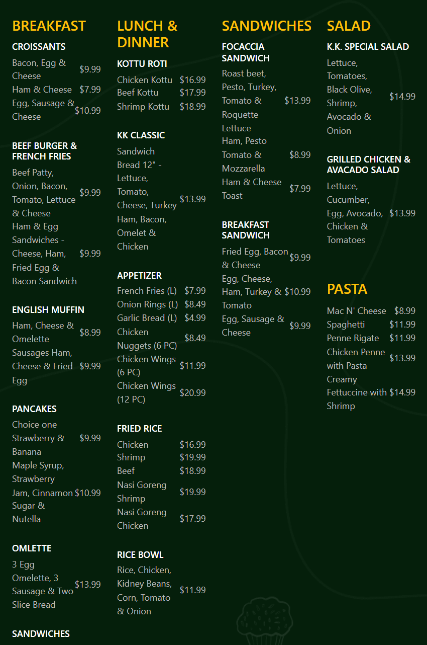 Full menu