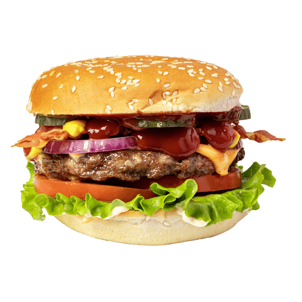 Beef Patty, Onion, Bacon, Tomato, Lettuce & Cheese